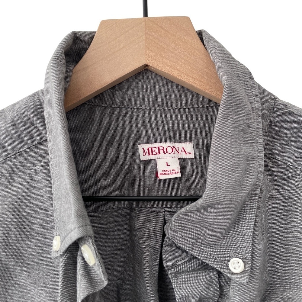 Merona Men's Gray Long Sleeve Button down Shirt Cotton Pocket - Picture 5 of 8